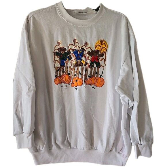 Vintage Basic Editions L Fabulous Harvest Teddy Bears Jumping Sweatshirt 90s 80s - Picture 1 of 6
